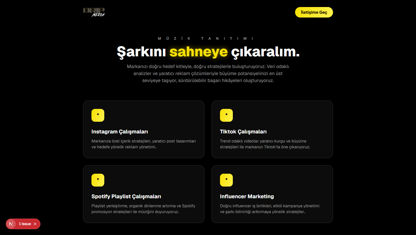 Müzik tanıtımı hizmet sayfası ve kampanya akışı