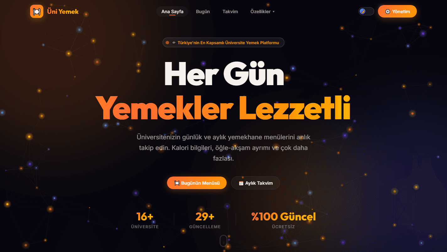 Üni Yemek ana karşılama sayfası ve üniversite menü portalı
